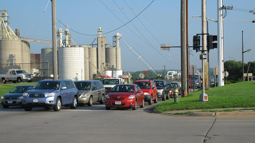 Peak morning traffic in Cedar Rapids